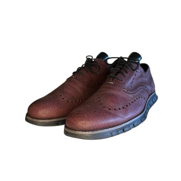 Mens Cole Haan ZERØGRAND Wingtip Oxford Pebbled Leather Size 12 Brown Black - Picture 2 of 6